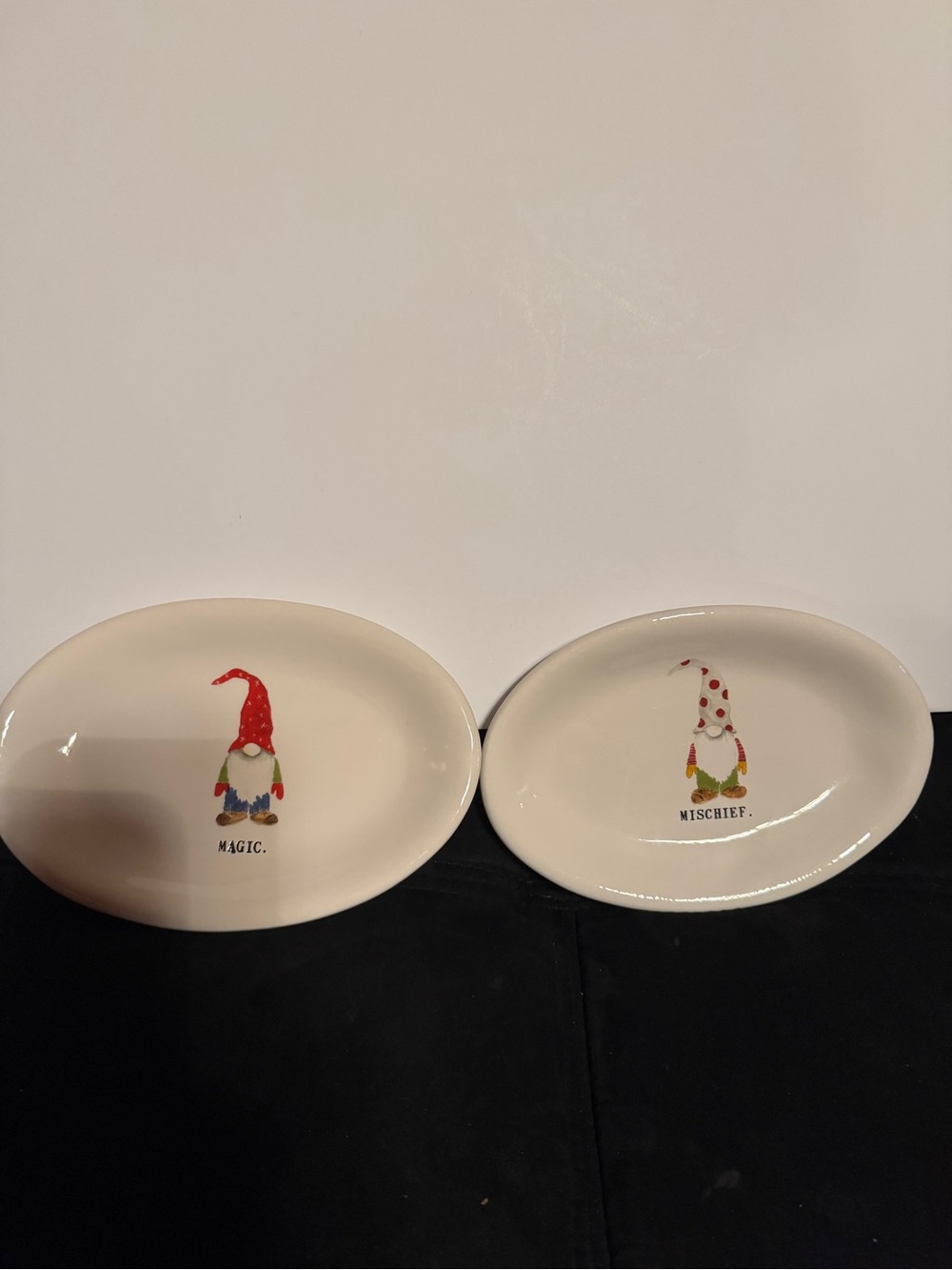RAE DUNN Christmas Gnome Santa’s Helpers Magic and Mischief Holiday Oval Plates